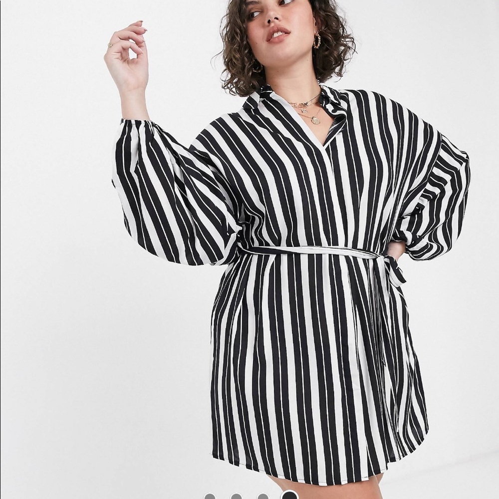 Black and white woven shirt dress